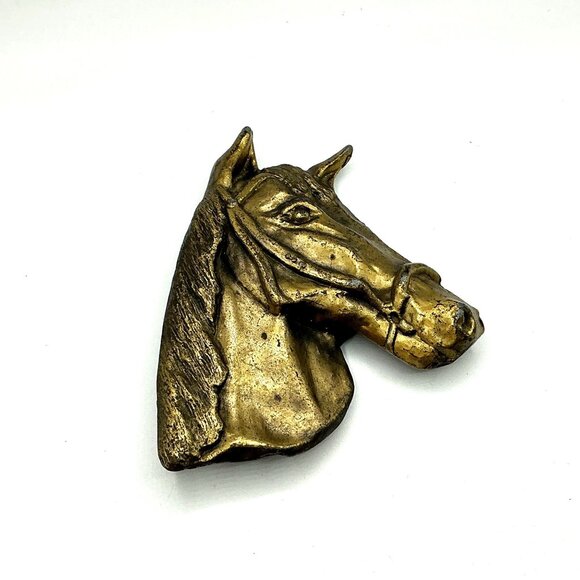 Solid Brass Horse Head Belt Buckle Western Style Vintage Accessory - Picture 2 of 6